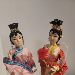 Vintage 14" Japanese Geisha Doll Hand Painted Cloth Face Silk Kimono.